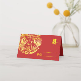 Red guld Chinese Dragon och Phoenix logotyp bröllo Placeringskort