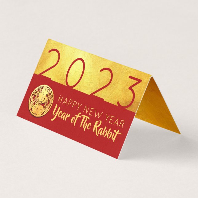Red Guld Chinese Rabbit papper-cut 2023 FBC Kort (Framsida)