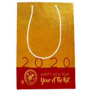 Red Guld Chinese Råtta papper-cut 2020 M Gift Bag