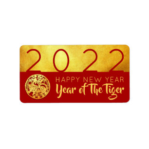 Red Guld Chinese Tiger papper-cut 2022 AL Adressetikett