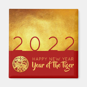 Red Guld Chinese Tiger papper-cut 2022 SqM Magnet