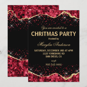 RED & GULD CHRISTMAS MOSAIC TÅRAR ANPASSNINGSBAR M INBJUDNINGAR