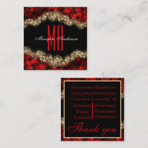 RED & GULD CHRISTMAS SHIMMER ANPASSNINGSBAR MONOGR FYRKANTIGT VISITKORT