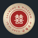 Red Guld Classic Circle Dubbla Xi Chinese Bröllop Magnet<br><div class="desc">Minimalistisk enkel och klassisk dubbla med röd/faux-guld-folie runt/cirkelformad dubbla lycka på en faux guld-folie/röd bakgrund med auspionöst kinesiskt önskemål, kinesisk bröllopsfest föredrar presentmagnet. Denna utformning har en modern symbol för minimal lycka i dubblan i form av minimalistiska kinesiska skrivningar inom en enkel cirkel i ram. En snyggt- och klassmodell, asiatisk/orientalisk...</div>