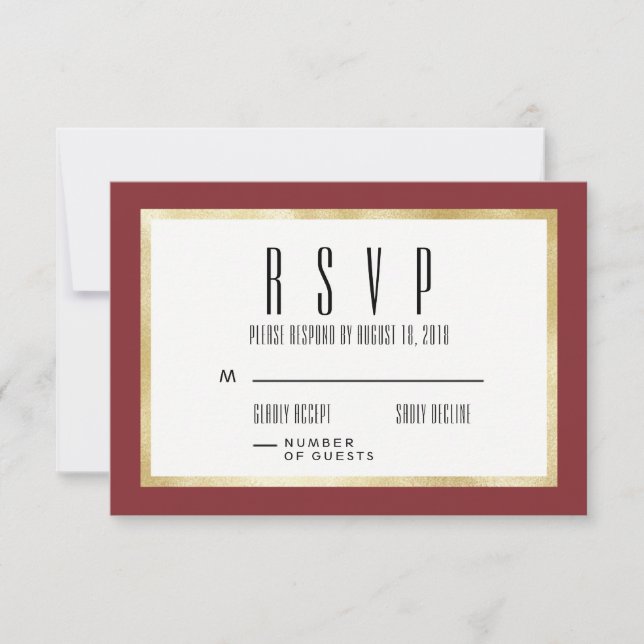 Red + Guld Classic Wedding OSA kort (Framsida)
