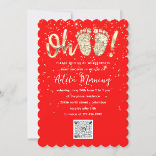 Red Guld Confetti Feet Pojke Girl QR CODE Inbjudningar