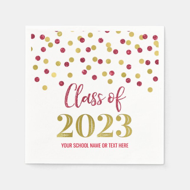 Red Guld Confetti-klass 2023 Napkins Pappersservett (Framsidan)