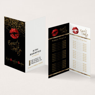 Red & Guld Confetti Lip Service och Pris lista Visitkort