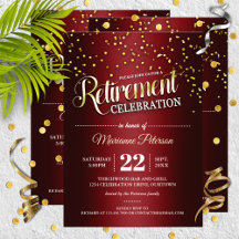 Red|Guld Confetti Pension Party-inbjudningar
