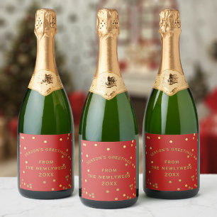 Red Guld Confetti Season Greetings Vin-etikett