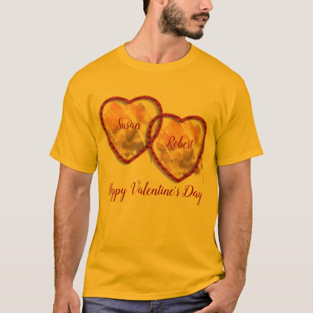 Red Guld Cute Heart Tonåring Alla hjärtans dag Man T Shirt (Framsida)