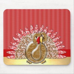Red Guld Cute Tecknad Turkey Damask Pattern Musmatta