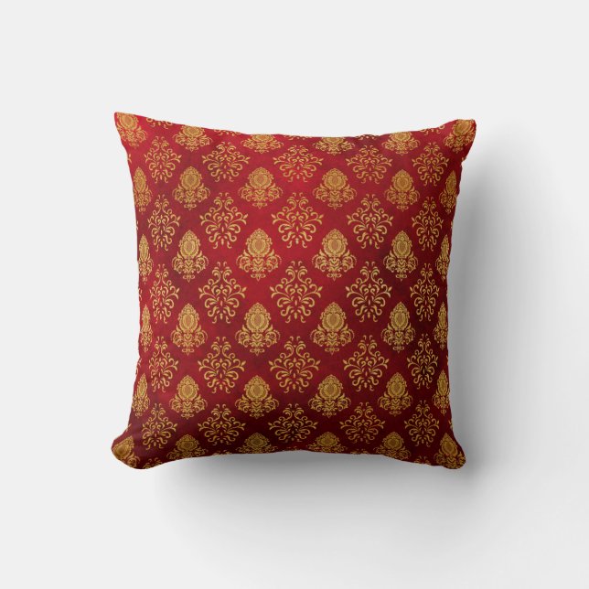 Red & Guld Damask Cushion Kudde (Framsida)