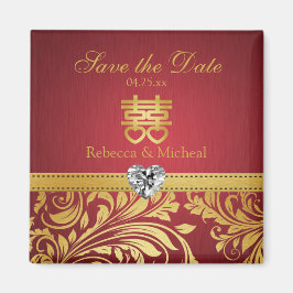 Red & Guld Damask, kinesisk Dubbla Happipness Magnet