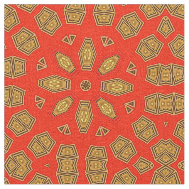 Red Guld Diamond Circular Mönster Tyg (Närbild)