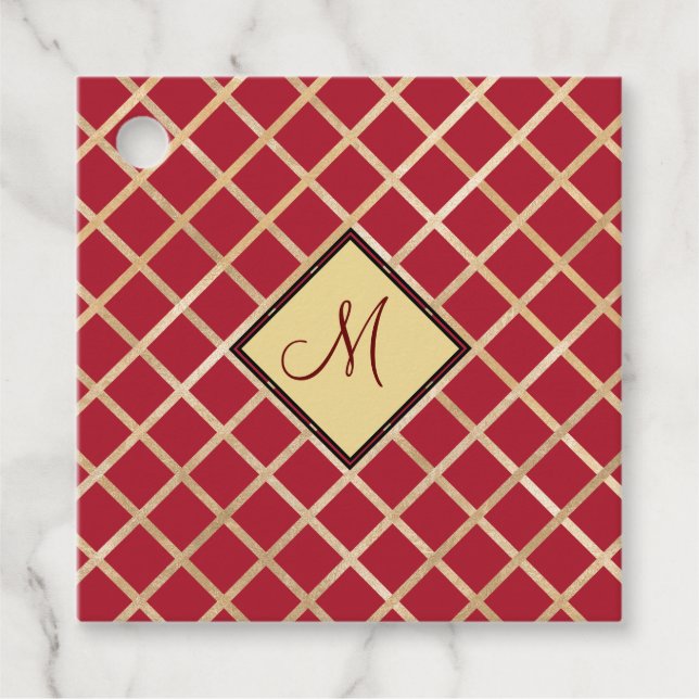 Red Guld Diamond Geometric Monogram-Anpassningsbar Gåvor Etiketter (Framsida)