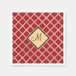 Red Guld Diamond Geometric Mönster Monogram Pappersservett