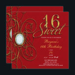 Red & Guld Diamond Sweet 16 Birthday Inbjudningar<br><div class="desc">Röd & Guld Diamond Sweet 16 födelsedagsinbjudan</div>