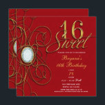 Red & Guld Diamond Sweet 16 Birthday Inbjudningar<br><div class="desc">Röd & Guld Diamond Sweet 16 födelsedagsinbjudan</div>