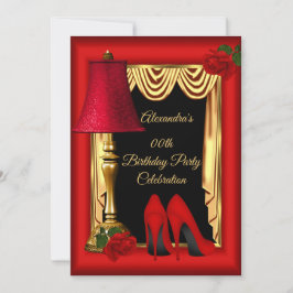 Red Guld Drapes Högklackar Ro Födelsedagsfest Inbjudningar