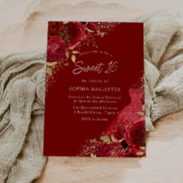 Red & Guld Dress & Ro Sweet 16 Party Inbjudningar