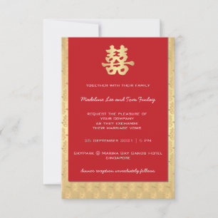Red & Guld Dubbla Happiness Chinese Wedding Invest