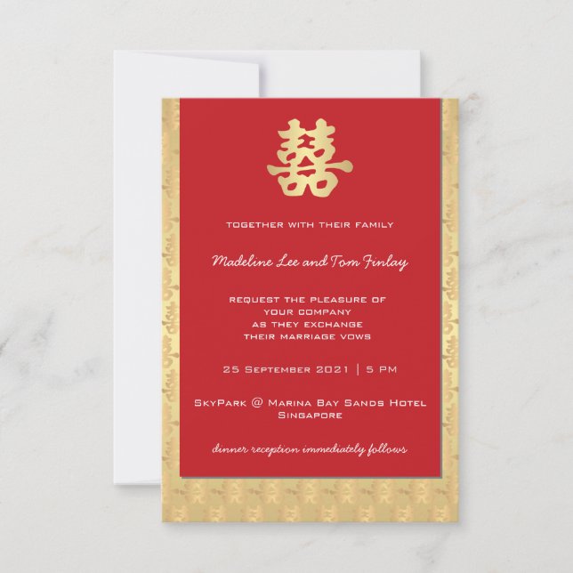 Red & Guld Dubbla Happiness Chinese Wedding Invest (Framsida)