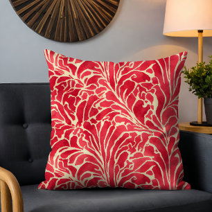 Red Guld Elegant Blommigt Chic Botanical Flowers Kudde
