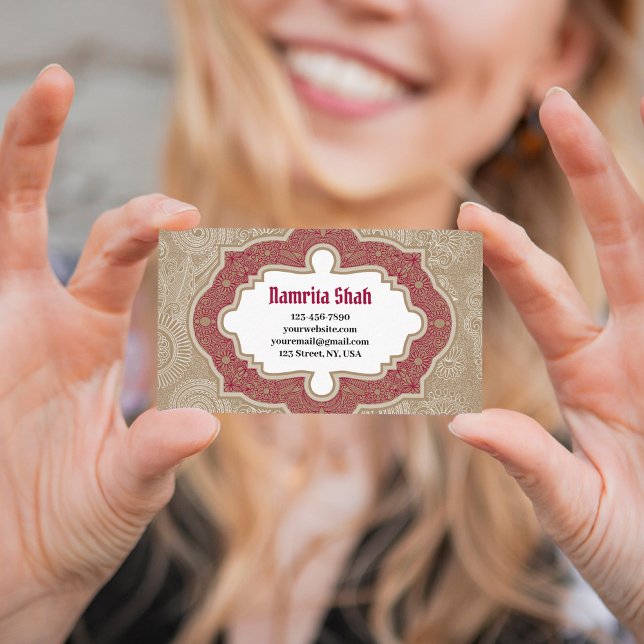 Red Guld Elegant Damask Modern Paisleys Mönster Visitkort (Skapare uppladdad)
