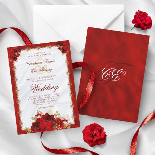 Red Guld Elegant Monogram Ro Forme Bröllop Inbjudningar