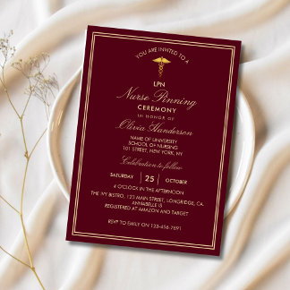 Red Guld Elegant Nurse Pinning Ceremony Inbjudningar