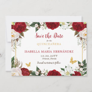 Red & Guld Elegant Quinceañera Spara Datumet