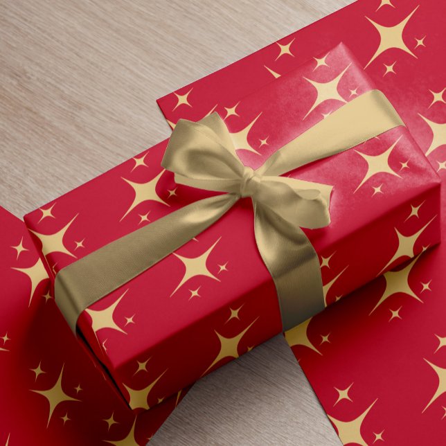 Red guld elegant stjärnor mönster jul presentpapper (Skapare uppladdad)