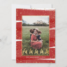 Red & Guld Fa La La La Snowy Helgdag jul Julkort