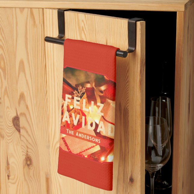 Red Guld Family Namn-Eleganten - Spanien - jul Kökshandduk (Thirds Fold)