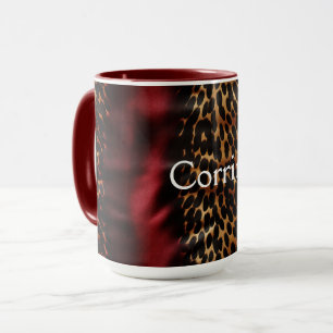 Red Guld Faux Cowgirl Southwest Cowhide Namn Mugg