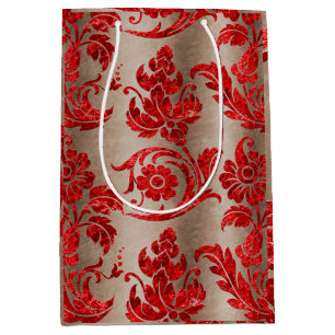 Red Guld Faux Velvet Damask Elegant