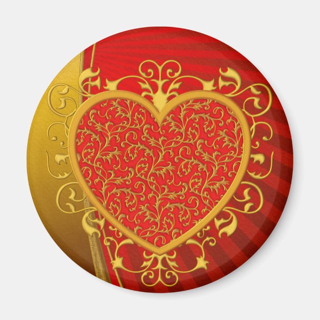 Red Guld Fleur de lis Heart Magnet (Framsidan)