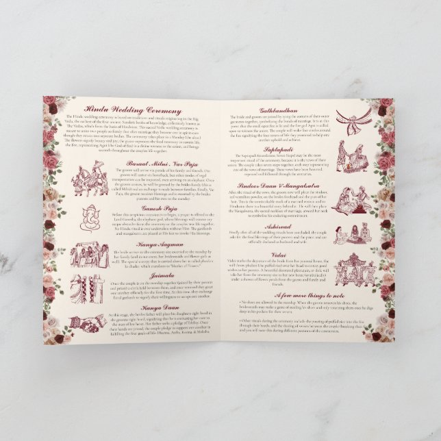 Red Guld Foldad i Indiska Bröllop Ceremony Guide Program (Inuti)