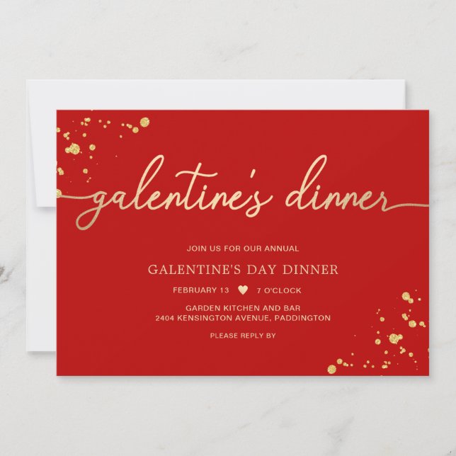 Red Guld Galentine's Day Middagsinbjudan Inbjudningar (Framsida)