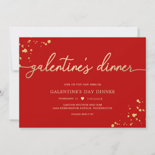 Red Guld Galentine's Day Middagsinbjudan Inbjudningar