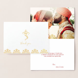 Red & Guld Ganesha & Mehndi Bröllop Tack Folierat Kort