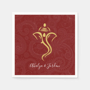 Red & Guld Ganesha Mehndi Bröllopsfest Pappersservett