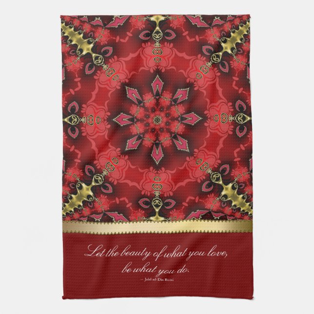 Red Guld Geometric Art Quote Tea Towel Kökshandduk (Vertikal)