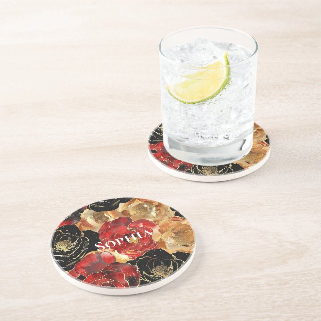 Red Guld Glam Flowers Birthday Underlägg (Sidan)