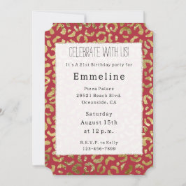 Red Guld Glam Leopard Skriv ut Inbjudningar