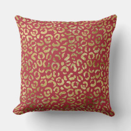 Red Guld Glam Leopard Skriv ut Kudde
