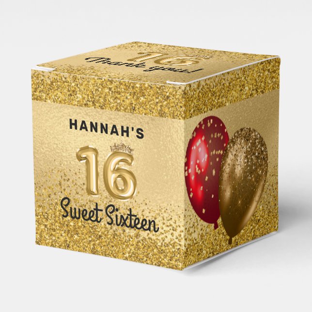 Red Guld Glitter Bubblons Sweet 16 sexton Presentaskar (Framsidan Sidan)