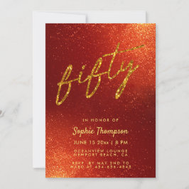 Red Guld Glitter Calligraphy Elegant 50 Birthday Inbjudningar