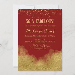 Red Guld Glitter Confetti Birthday-inbjudan Inbjudningar